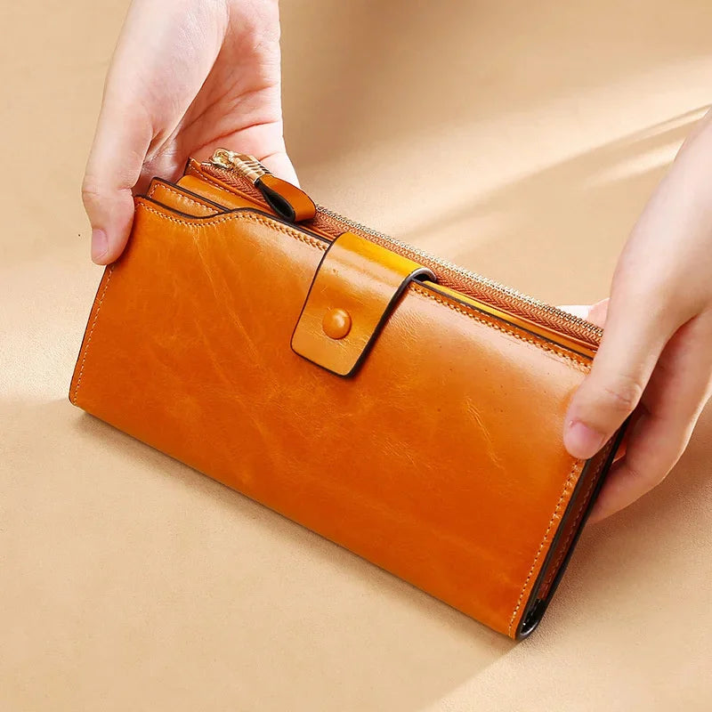Leather Long Wallet women Genuine leather clutch real cowskin wallet dress party long purse for laies