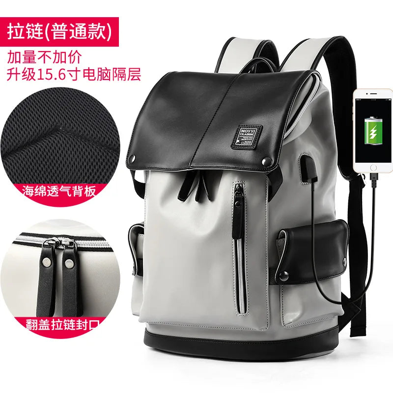 Leather Men Backpack Vintage For Teenager Laptop PC Portable Bags Designer Boys Travel Backpack Thin School Luxury Mochila