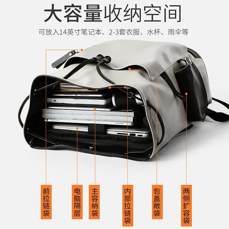 Leather Men Backpack Vintage For Teenager Laptop PC Portable Bags Designer Boys Travel Backpack Thin School Luxury Mochila