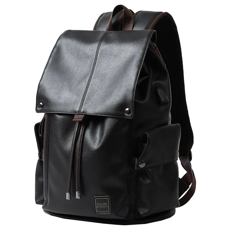 Leather Men Backpack Vintage For Teenager Laptop PC Portable Bags Designer Boys Travel Backpack Thin School Luxury Mochila