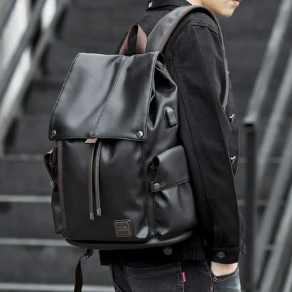 Leather Men Backpack Vintage For Teenager Laptop PC Portable Bags Designer Boys Travel Backpack Thin School Luxury Mochila