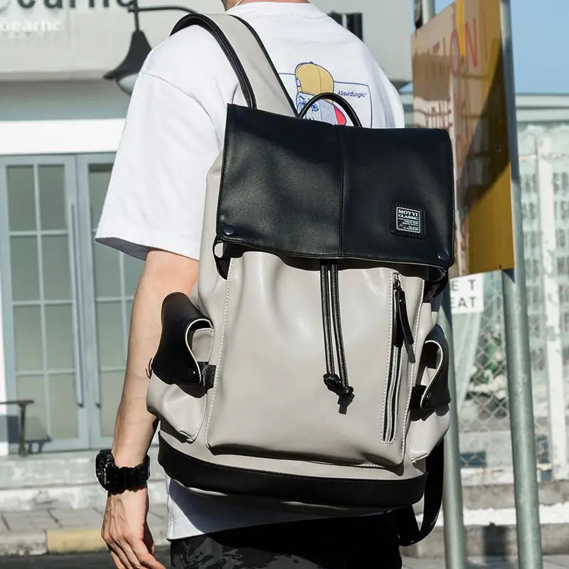 Leather Men Backpack Vintage For Teenager Laptop PC Portable Bags Designer Boys Travel Backpack Thin School Luxury Mochila