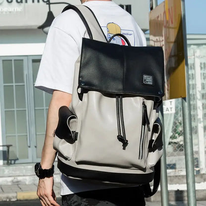 Leather Men Backpack Vintage For Teenager Laptop PC Portable Bags Designer Boys Travel Backpack Thin School Luxury Mochila