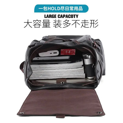 Leather Men Backpack Vintage For Teenager Laptop PC Portable Bags Designer Boys Travel Backpack Thin School Luxury Mochila