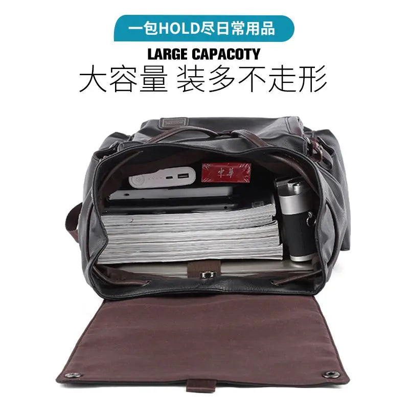 Leather Men Backpack Vintage For Teenager Laptop PC Portable Bags Designer Boys Travel Backpack Thin School Luxury Mochila