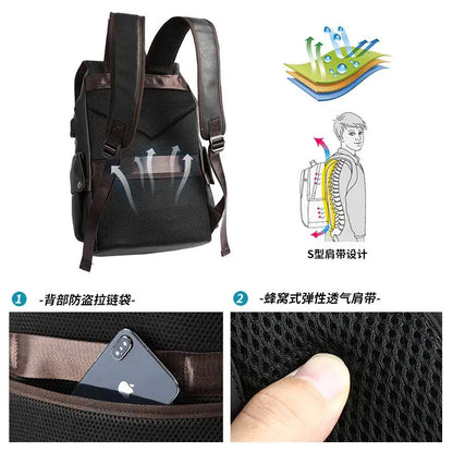 Leather Men Backpack Vintage For Teenager Laptop PC Portable Bags Designer Boys Travel Backpack Thin School Luxury Mochila