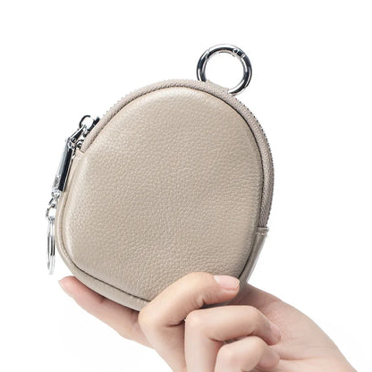 Leather Mini Purse Women's Cowhide Storage Cash Keychain Change Wallets Hook Earphone Bag Zipper Coin Pouch for Girls Kids