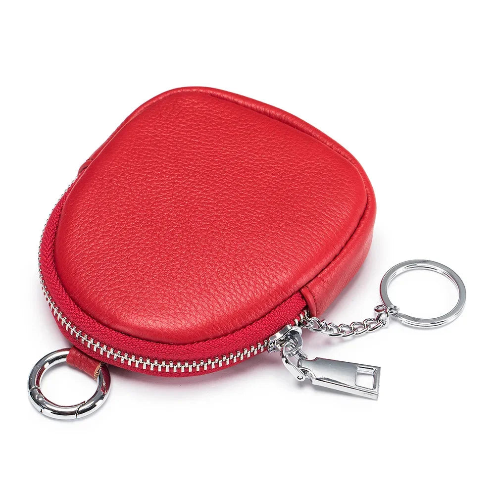 Leather Mini Purse Women's Cowhide Storage Cash Keychain Change Wallets Hook Earphone Bag Zipper Coin Pouch for Girls Kids