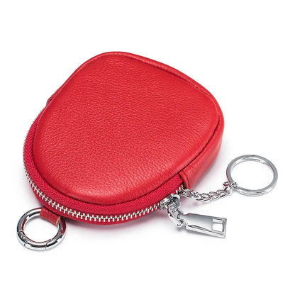 Leather Mini Purse Women's Cowhide Storage Cash Keychain Change Wallets Hook Earphone Bag Zipper Coin Pouch for Girls Kids