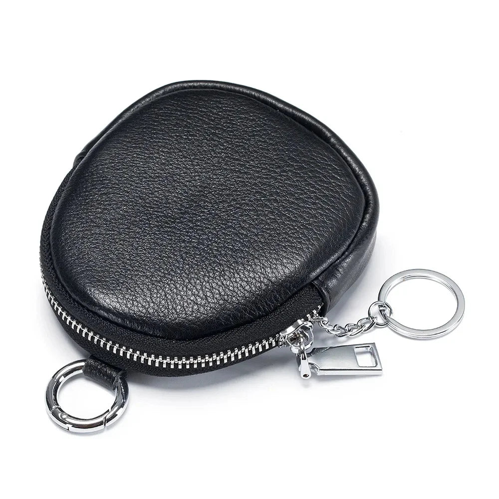 Leather Mini Purse Women's Cowhide Storage Cash Keychain Change Wallets Hook Earphone Bag Zipper Coin Pouch for Girls Kids