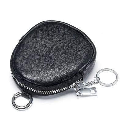 Leather Mini Purse Women's Cowhide Storage Cash Keychain Change Wallets Hook Earphone Bag Zipper Coin Pouch for Girls Kids