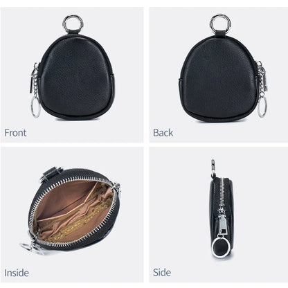 Leather Mini Purse Women's Cowhide Storage Cash Keychain Change Wallets Hook Earphone Bag Zipper Coin Pouch for Girls Kids