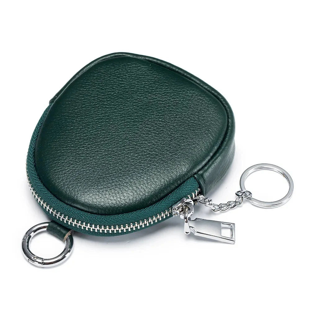 Leather Mini Purse Women's Cowhide Storage Cash Keychain Change Wallets Hook Earphone Bag Zipper Coin Pouch for Girls Kids