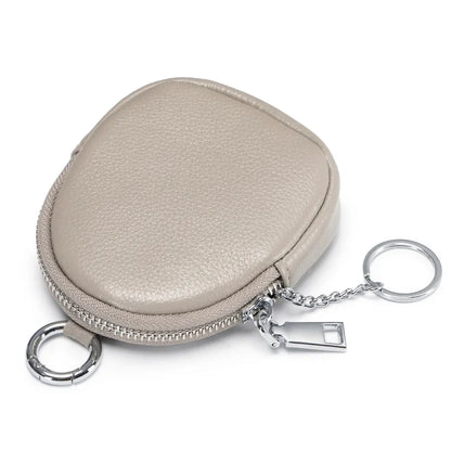 Leather Mini Purse Women's Cowhide Storage Cash Keychain Change Wallets Hook Earphone Bag Zipper Coin Pouch for Girls Kids