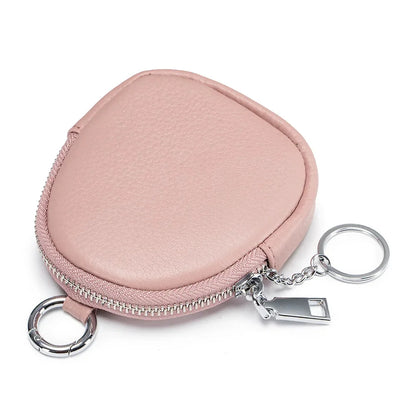 Leather Mini Purse Women's Cowhide Storage Cash Keychain Change Wallets Hook Earphone Bag Zipper Coin Pouch for Girls Kids