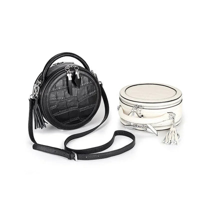 Leather Small Women's Messenger 2024 New Crocodile Pattern Shoulder Fashion All-match Round Bucket Bag Handbag