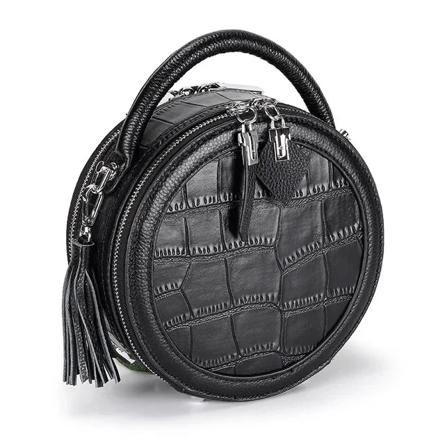 Leather Small Women's Messenger 2024 New Crocodile Pattern Shoulder Fashion All-match Round Bucket Bag Handbag