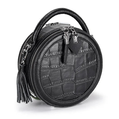 Leather Small Women's Messenger 2024 New Crocodile Pattern Shoulder Fashion All-match Round Bucket Bag Handbag