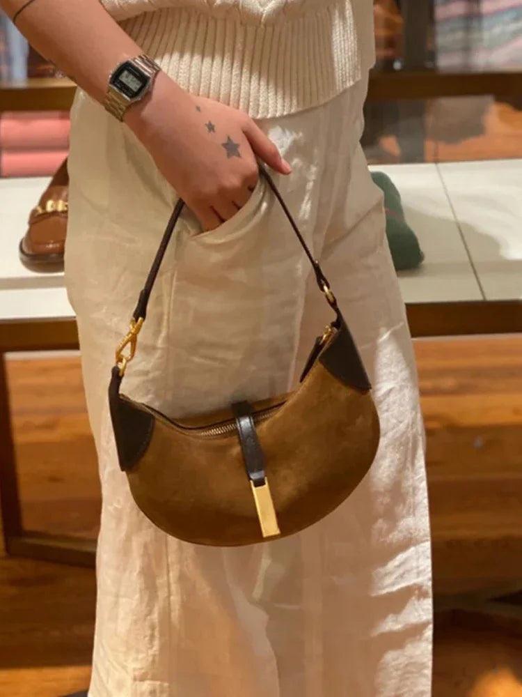 Leather Suede Hobos Women Handbag Designer Fashion Luxury Genuine Leather Shoulder Crossbody Bags Lady Simple Tote Purse 2024