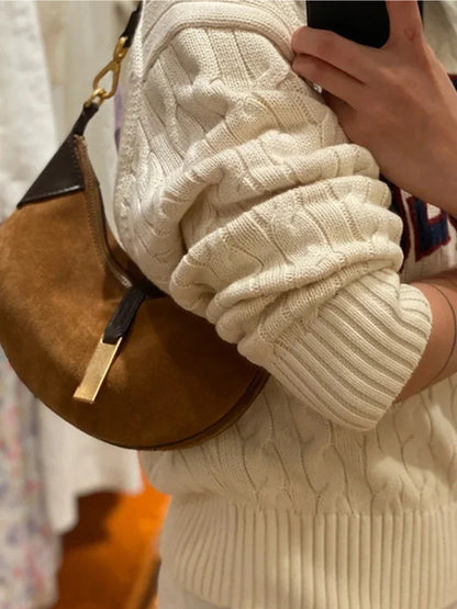 Leather Suede Hobos Women Handbag Designer Fashion Luxury Genuine Leather Shoulder Crossbody Bags Lady Simple Tote Purse 2024