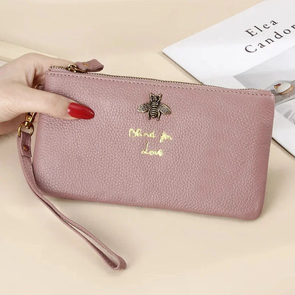 Leather Women Clutch Wallets Bee Zipper Purse Long Coin Purses Cell Phone Pocket Female Wristband Card Wallet Ladies Money Bag