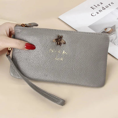 Leather Women Clutch Wallets Bee Zipper Purse Long Coin Purses Cell Phone Pocket Female Wristband Card Wallet Ladies Money Bag
