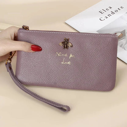 Leather Women Clutch Wallets Bee Zipper Purse Long Coin Purses Cell Phone Pocket Female Wristband Card Wallet Ladies Money Bag