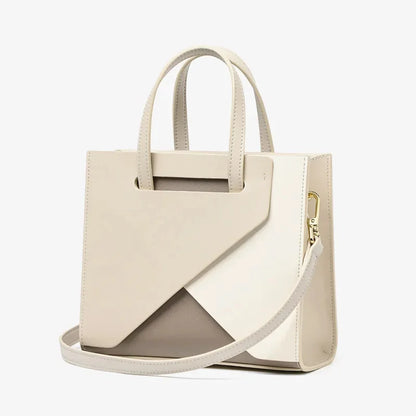 Leather Women's Messenger Bags, Large-capacity Simple Handbags, Geometric Color-blocking Fashion Shoulder Bag