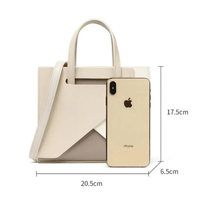 Leather Women's Messenger Bags, Large-capacity Simple Handbags, Geometric Color-blocking Fashion Shoulder Bag
