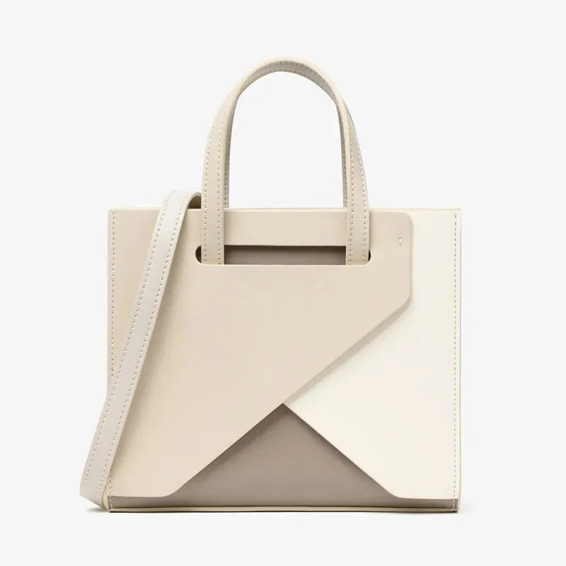 Leather Women's Messenger Bags, Large-capacity Simple Handbags, Geometric Color-blocking Fashion Shoulder Bag