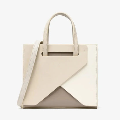 Leather Women's Messenger Bags, Large-capacity Simple Handbags, Geometric Color-blocking Fashion Shoulder Bag