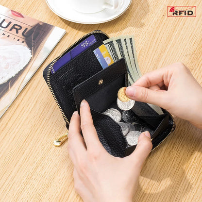 Leather Zipper Wallet RFID Blocking Zip Around Bifold Wallets Multifunctional Card Holder Purse Short Purses