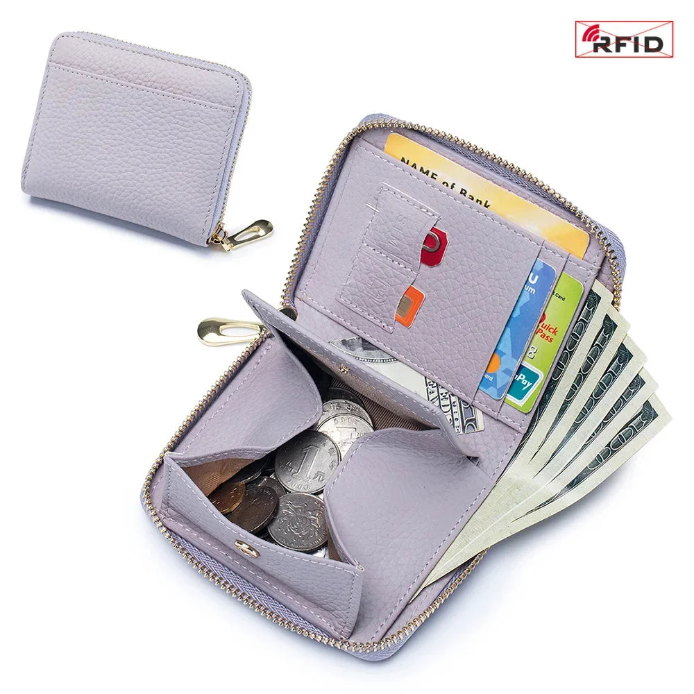 Leather Zipper Wallet RFID Blocking Zip Around Bifold Wallets Multifunctional Card Holder Purse Short Purses