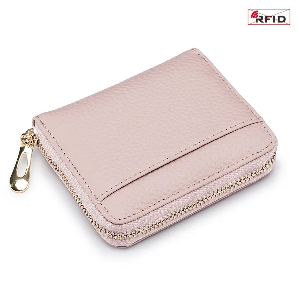 Leather Zipper Wallet RFID Blocking Zip Around Bifold Wallets Multifunctional Card Holder Purse Short Purses