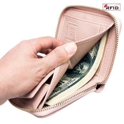 Leather Zipper Wallet RFID Blocking Zip Around Bifold Wallets Multifunctional Card Holder Purse Short Purses