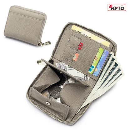 Leather Zipper Wallet RFID Blocking Zip Around Bifold Wallets Multifunctional Card Holder Purse Short Purses