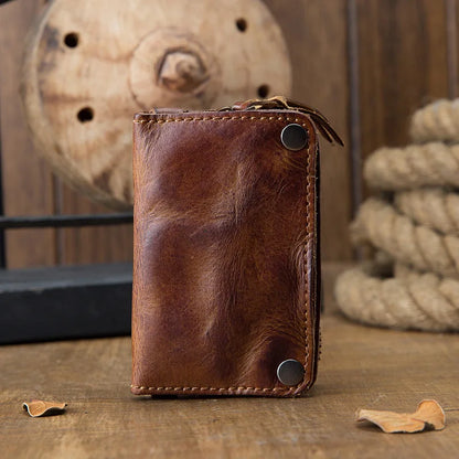 Leather key bag men's leather multifunctional large-capacity car key bag vegetable tanned leather card bag coin purse waist hang