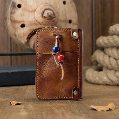 Leather key bag men's leather multifunctional large-capacity car key bag vegetable tanned leather card bag coin purse waist hang