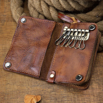 Leather key bag men's leather multifunctional large-capacity car key bag vegetable tanned leather card bag coin purse waist hang