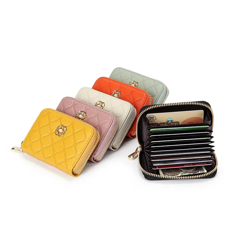 Leather ladies zipper coin purse brand wallet female passport holder new multifunctional organ ID card fashion2024