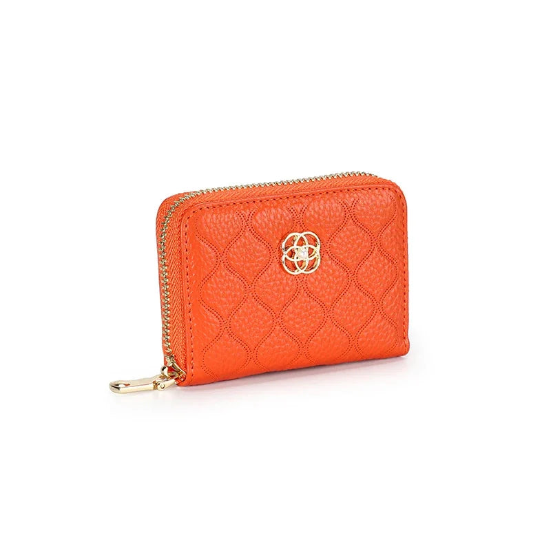 Leather ladies zipper coin purse brand wallet female passport holder new multifunctional organ ID card fashion2024