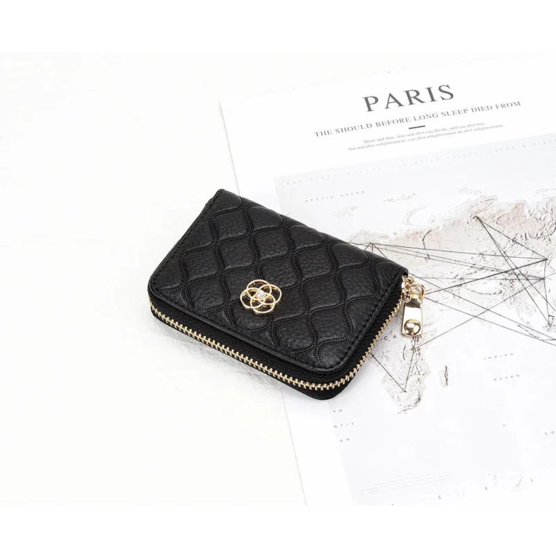 Leather ladies zipper coin purse brand wallet female passport holder new multifunctional organ ID card fashion2024