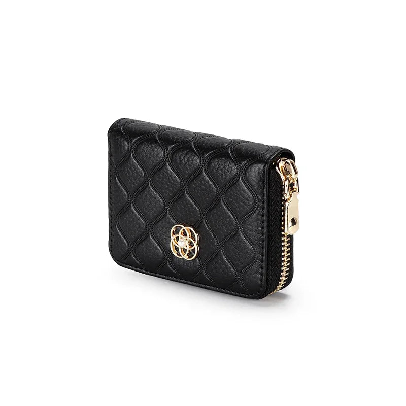 Leather ladies zipper coin purse brand wallet female passport holder new multifunctional organ ID card fashion2024