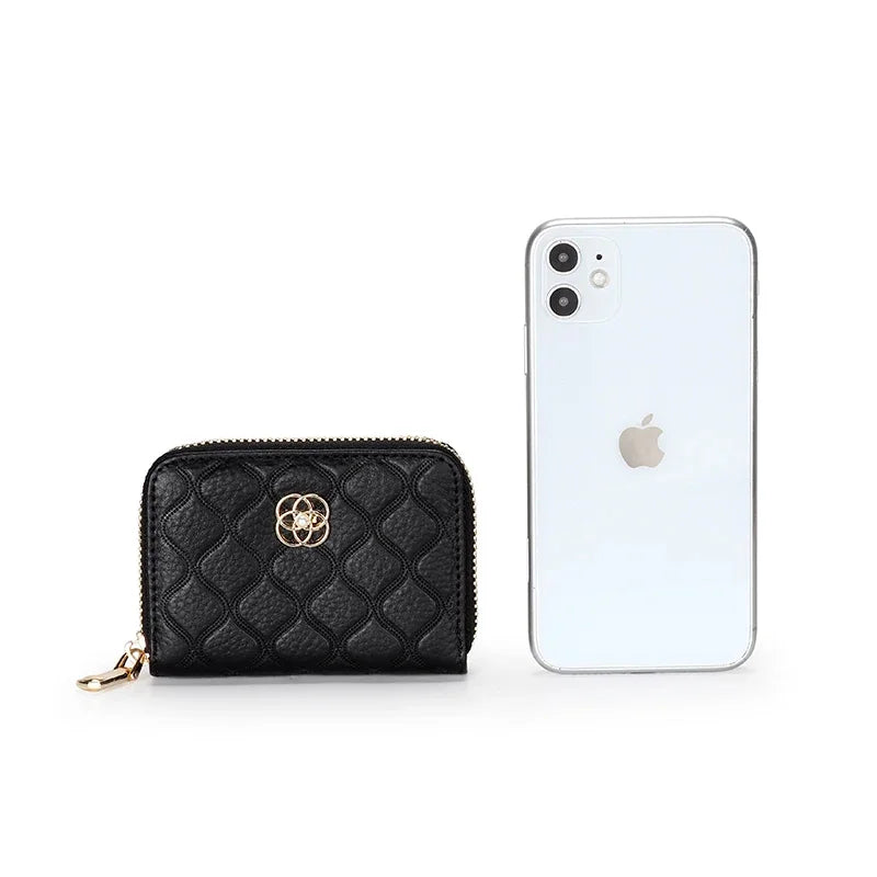 Leather ladies zipper coin purse brand wallet female passport holder new multifunctional organ ID card fashion2024