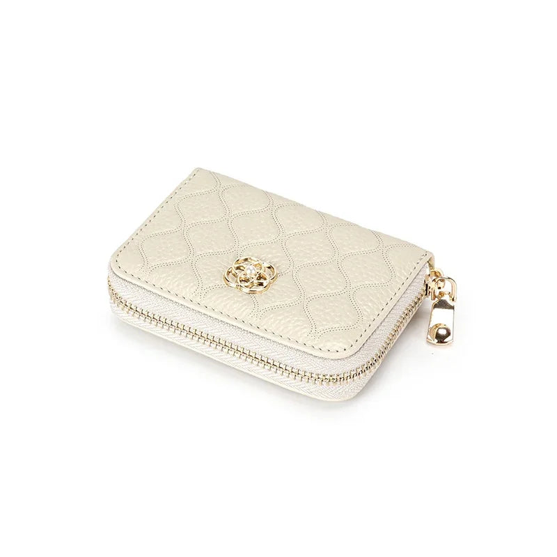 Leather ladies zipper coin purse brand wallet female passport holder new multifunctional organ ID card fashion2024