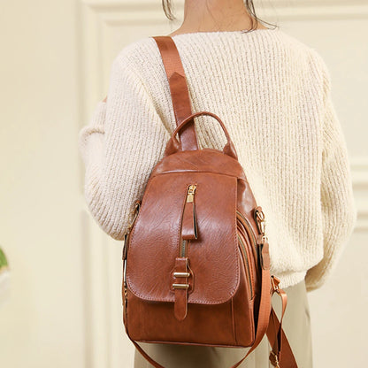 Leisure Female Backpacks Fashion Multifunctional Teenager School Backpacks Luxury Designer Pu Leather Travel Knapsack Bookbag