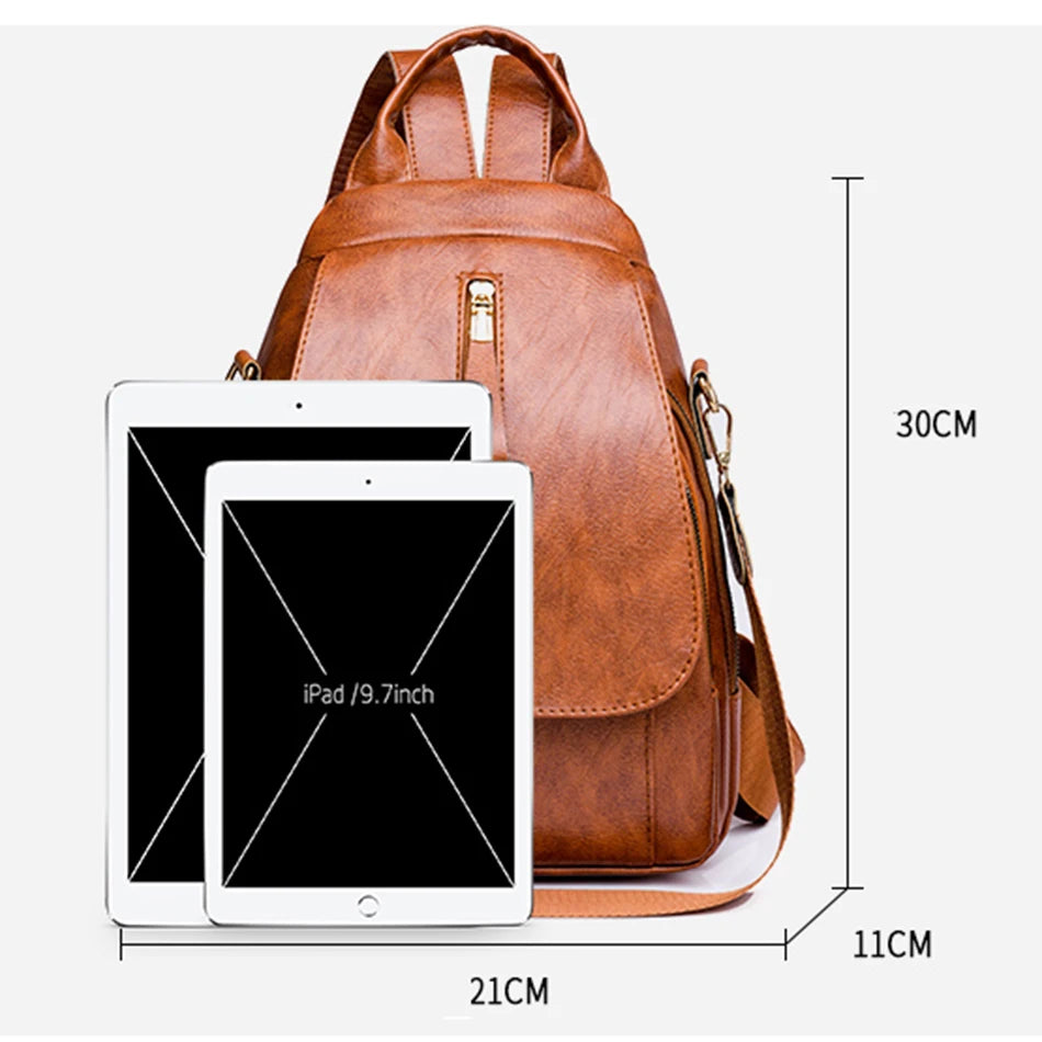 Leisure Female Backpacks Fashion Multifunctional Teenager School Backpacks Luxury Designer Pu Leather Travel Knapsack Bookbag