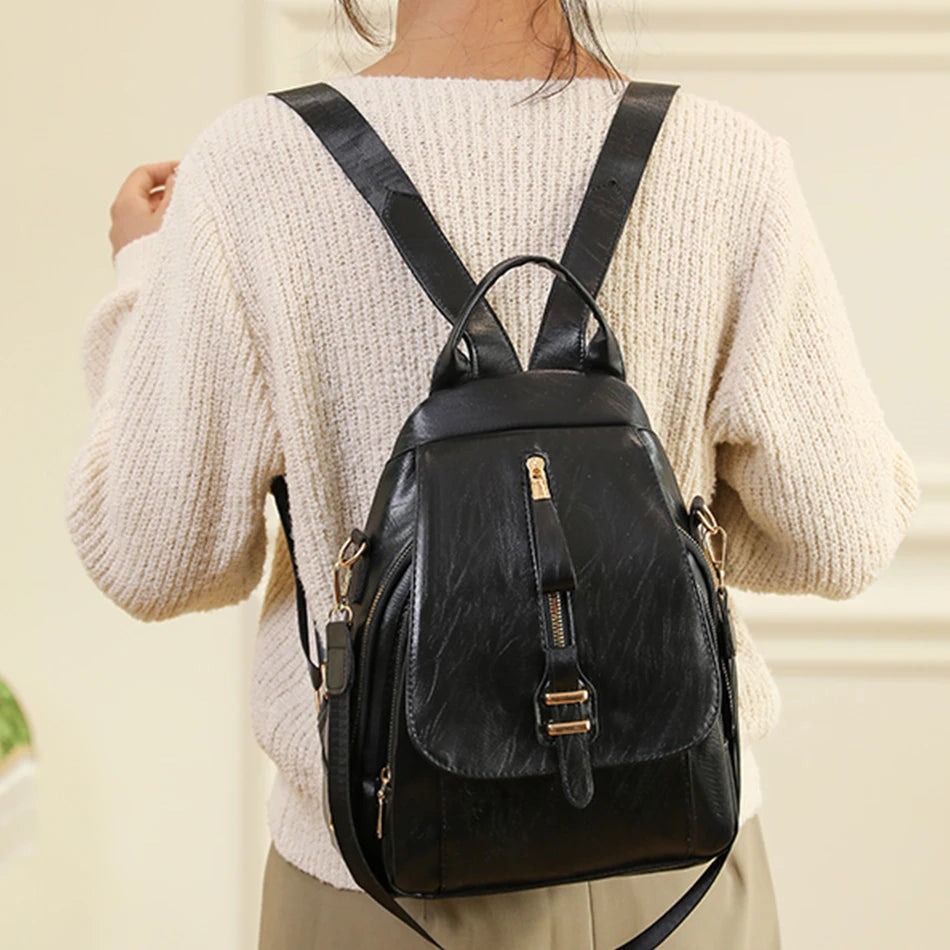 Leisure Female Backpacks Fashion Multifunctional Teenager School Backpacks Luxury Designer Pu Leather Travel Knapsack Bookbag