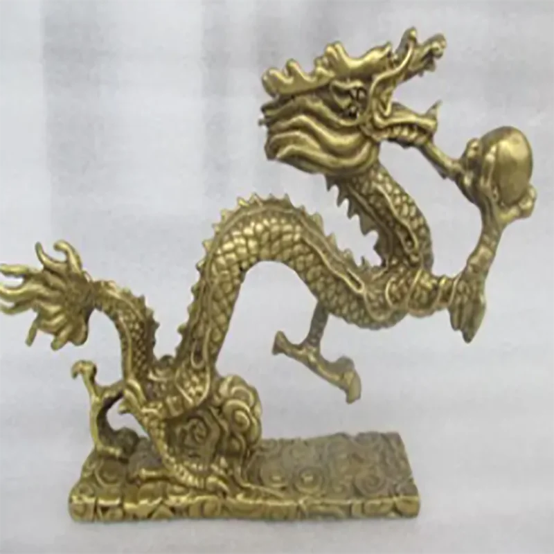 Length:6.7 inche / Elaborate Chinese manual old brass play pearl dragon auspicious statue No.2