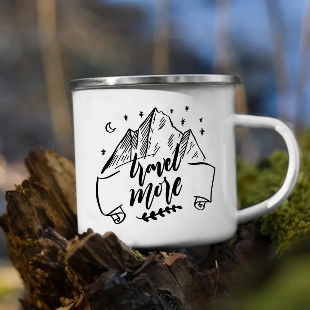 Let's Go Travel The World Camping Enamel Cup Handle Cups Coffee Tea Milk Mugs Party Best Gifts Camping Campfire Coffee Mugs